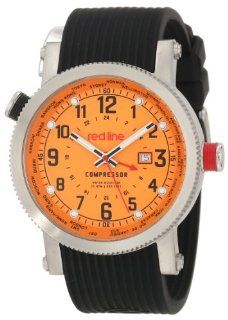 red line Men's RL 18003 06BK Compressor World Time Orange Dial Black Silicone Watch Watches