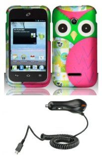 Huawei Prism 2 U8686 / Inspira H867G / Glory H868C   Bundle Pack   Hot Pink and Green Owl Design Shield Case + Atom LED Keychain Light + Micro USB Car Charger Cell Phones & Accessories