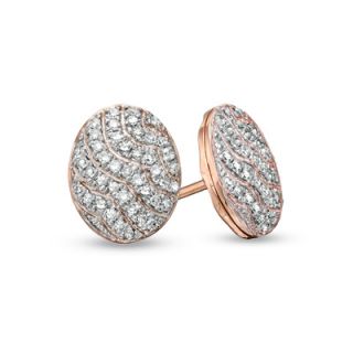 CT. T.W. Diamond Oval Striped Stud Earrings in 10K Rose Gold
