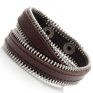 Ultimate Zipper Cuff Leather Bracelet for Men (Brown): Jewelry