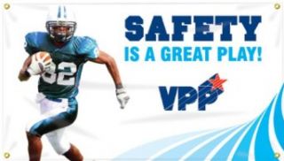 Accuform Signs MBR471 Reinforced Vinyl Motivational VPP Banner "SAFETY IS A GREAT PLAY!" with Metal Grommets and Football Graphic, 28" Width x 4' Length: Industrial Warning Signs: Industrial & Scientific