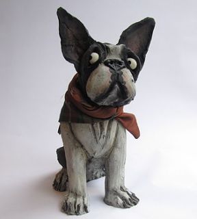 handmade ceramic boston terrier dog sculpture by olivia brown