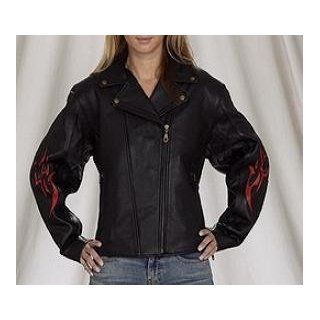 Women's Leather Motorcycle Jacket with Flames & Insulated Zip Out Lining, Womens Leather Jackets Available in all sizes, Size  3XL, XXX Large, 16 to 18 Automotive