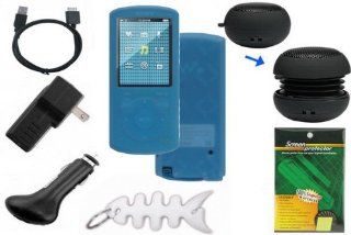 Premium Bundle for Sony Walkman NWZ E463 NWZ E464 NWZ E465 4GB 8GB 16GB  Player includes Blue Silicone Skin Cases, LCD Screen Protector, USB Wall Charger, USB Car Charger, 2in1 USB Data Cable, Mini Portable Capsule Speaker and Fishbone Style Keychain 