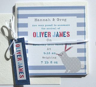personalised boy's birth announcement cards by tillie mint
