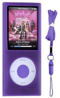 Purple Color Apple iPod nano 4G (4th Generation) 8GB/ 16GB Silicone Skin Case with Black Armband & Purple Color Lanyard   Players & Accessories