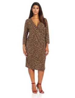Jones New York Women's Plus Size 3/4 Sleeve Faux Wrap Dress, Camel/Chocolate, 3X at  Womens Clothing store:
