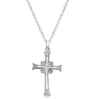 14K White Gold Cross Pendant Christian Necklace Religious for Men or Women (0.42 Grams): Individual Pendant: Jewelry