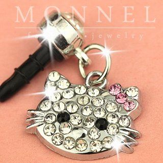 Ip467 Cute Crystal Hello Kitty Head Anti Dust Plug Cover Charm for Iphone Android 3.5mm Cell Phones & Accessories