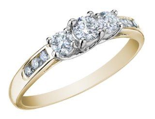 Three Stone Diamond Engagement Ring and Diamond Anniversary Ring 1/2 Carat (ctw) in 10K Yellow Gold: Jewelry