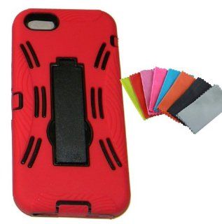 IPHONE 5 RED & BLACK HYBRID KICKSTAND CASE + WIPING CLOTH (COLOR CHOSEN AT RANDOM) Cell Phones & Accessories