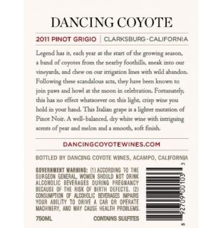 2011 Dancing Coyote Pinot Grigio 750ml: Wine