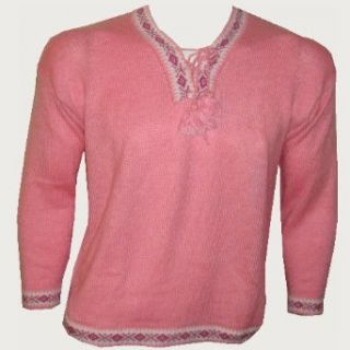 NEW ARRIVAL PERUVIAN ALPACA WOOL WOMENS SWEATER INDU VNECK DESIGN PINK WARM & SOFT (Large) Pullover Sweaters