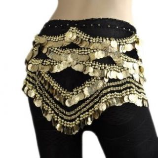 BellyLady Belly Dance Hip Scarf, Velvet Gold Coins Belly Dance Skirt Clothing