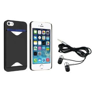 eForCity Black with Card Holder Snap on Case with FREE w/ On off & Mic Stereo Headsets compatible with Apple® iPhone® 5 / 5S: Cell Phones & Accessories