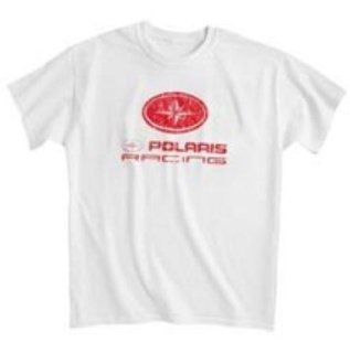 Polaris Race 54 T Shirt (White) by Polaris OEM. Distressed Racing Logo on Front. 54 on Back. 2863462: Automotive