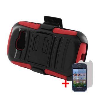 SAMSUNG GALAXY CENTURA S738C BLACK RED BELT CLIP HOLSTER CASE HYBRID KICKSTAND COVER + SCREEN PROTECTOR from [ACCESSORY ARENA] Cell Phones & Accessories