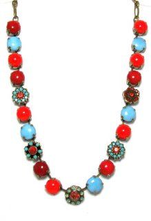 Mariana Antique Gold Plated " Gypsy Soul" Collection Choker Swarovski Crystal and Bead Necklace in Coral Red and Turquoise Jewelry