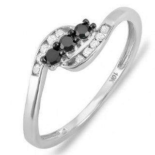 0.25 Carat (ctw) 10K White Gold Round Black & White Diamond Ladies Anniversary Promise Wedding Ring 1/4 CT: Jewelry
