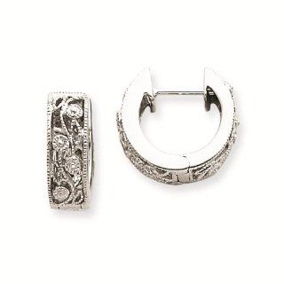 14k White Gold Diamond Floral Design Classic Hoop Earrings   Gold Jewelry: Reeve and Knight: Jewelry