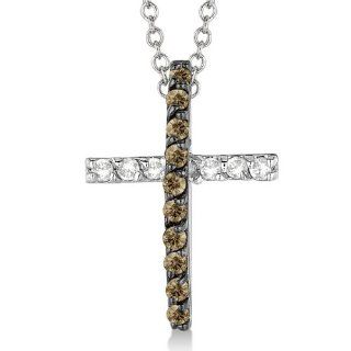 Champagne and White Diamond Cross Pendant Necklace 14k White Gold (0.25ct) Allurez Jewelry