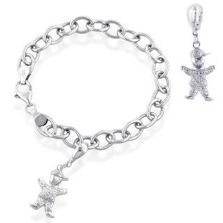 Sterling Silver Diamond Accented Baby Boy Charm Bracelet 7.5": Link Charm Bracelets: Jewelry
