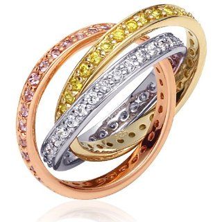 Graceful and Stylish: Designer Inspired Vermeil Trinity Rolling Ring with Multicolored Cubic Zirconia: Peora: Jewelry