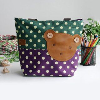 [Bear Green] Blancho Applique Kids Fabric Art Tote Bag/Shopper Bag Middile size (13.3*5.1*10.6) : Baby