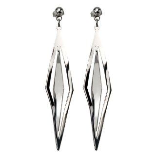 Inox Womens Stainless Steel Diamond Shape Twist Dangle Stud Earrings SSE5877: Jewelry