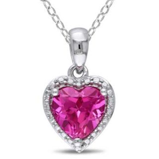 0mm Heart Shaped Lab Created Pink Sapphire Pendant in Sterling