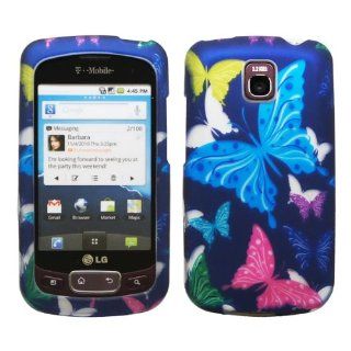 Purple Pink Yellow Green Blue Butterfly Design Rubberized Snap on Hard Shell Cover Protector Faceplate Cell Phone Case for T Mobile LG Optimus T P509 / LG Thrive / AT&T LG Phoenix P505 + Clear LCD Screen Guard Film Cell Phones & Accessories