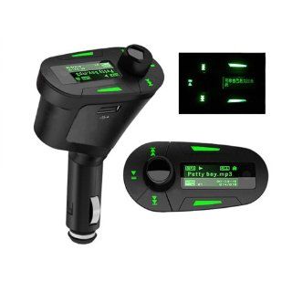 USB Car Kit MP3 SD Card Player with Audio FM Transmitter Remote Control Green LCD Display : Car Electronics