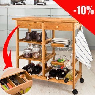Shop Wide, solid wood, kitchen trolley with shelves & drawers, FKW04 (natural, 72cm(L) x 37cm(W) x 75.5cm(H)) at the  Furniture Store