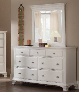 Roundhill Furniture Laveno 012 White Wood 7 Drawer Dresser and Mirror   Assembled White Dresser