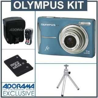 Olympus FE 46 12 MP Digital Camera Kit,   Light Blue   with 4 GB Micro SD Memory Card, Table Top Tripod, Camera Case, 4 AA Ni MH Batteries with Charger : Point And Shoot Digital Cameras : Camera & Photo