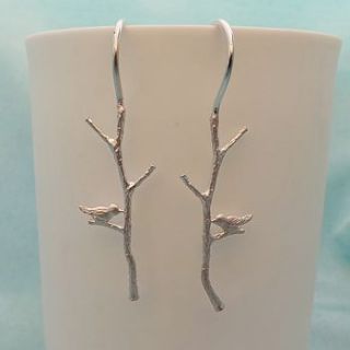 silver bird on a branch earrings by martha jackson