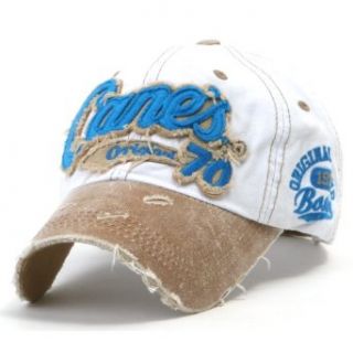 ililily Distressed Vintage Pre curved Cotton embroidered logo Baseball Cap with Adjustable Strap Snapback Trucker Hat   507 9, White, Medium Size (Adjustable) 7 1/8   7 1/4 at  Mens Clothing store: