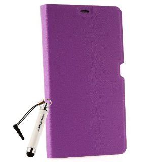 [Aftermarket Product] Purple Faux Leather Flip Case Cover Stand+Extendable Stylus For Sony Xperia Z1 L39h: Cell Phones & Accessories