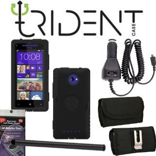 HTC Accord Windows 8x Phone Trident Aegis Black Heavy Duty Rugged Case, Hard Shell and Silicone Gel, with Screen Protector and Car Charger, Stylus Pen, Radiation Shield and Horizontal Metal Clip Case that fits your phone with the Cover on it. Cell Phones 