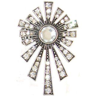 2 1/4" Total Length Cross Starburst Ring, in Crystal with Burnished Silver Finish: Jewelry