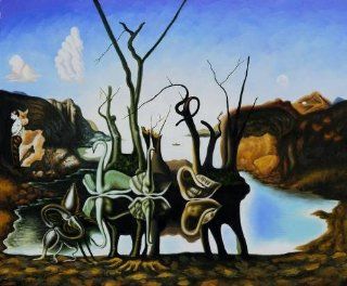Art Reproduction Oil Painting   Dali Paintings: Swans Reflecting Elephants   Classic 20" X 24"   Hand Painted Canvas Art  