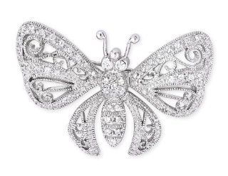 Filigree C.Z. Diamond Sterling Silver Butterfly Brooch (Nice Gift, Special Sale): Jewels Lovers: Jewelry