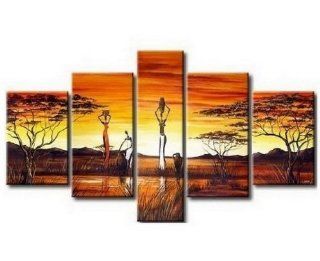 100% Hand Painted African Painting Oil Painting 5 Piece Wall Art Large Group Painting Wall Art for Home Decoration  Gallery Wrapped Ready to Hang  