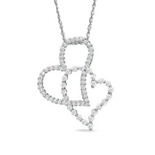CT. T.W. Diamond Double Heart Pendant in 10K White Gold   Zales