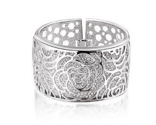 Ninabox Frozen Ice Rose Swarovski Elements Crystal Vintage Jewelry Rose Cuff Bracelets. BAG04571BW: Jewelry