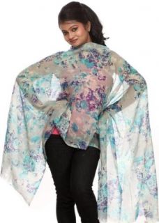 Exotic India Gray and Blue Stole with Modern Print   Gray at  Womens Clothing store