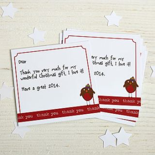 pack of six red robin thank you cards by spotty n stripy