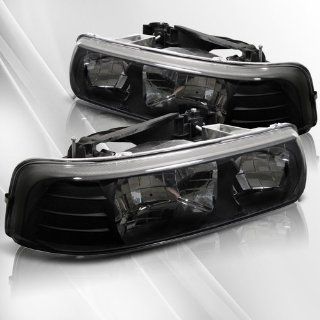 Chevy Silverado 99 00 01 02 03, Suburban&Tahoe 00 01 02 03 04 05 06 Crystal Headlights ~ pair set (Black): Automotive