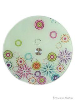14" Retro Flowers Glass Cheese Appetizer Server Rotating Plate Lazy Susan: Kitchen & Dining