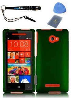 IMAGITOUCH(TM) 4 Item Combo For HTC Windows Phone 8X HTC 6990 HTC Zenith(AT & T, T Mobile, Verizon) Snap On Hard Shell Plastic Rubberized Case Cover Phone Protector Faceplate   Dark Green (Stylus Pen, ESD Shield Bag, Pry Tool, Phone Cover): Cell Phones